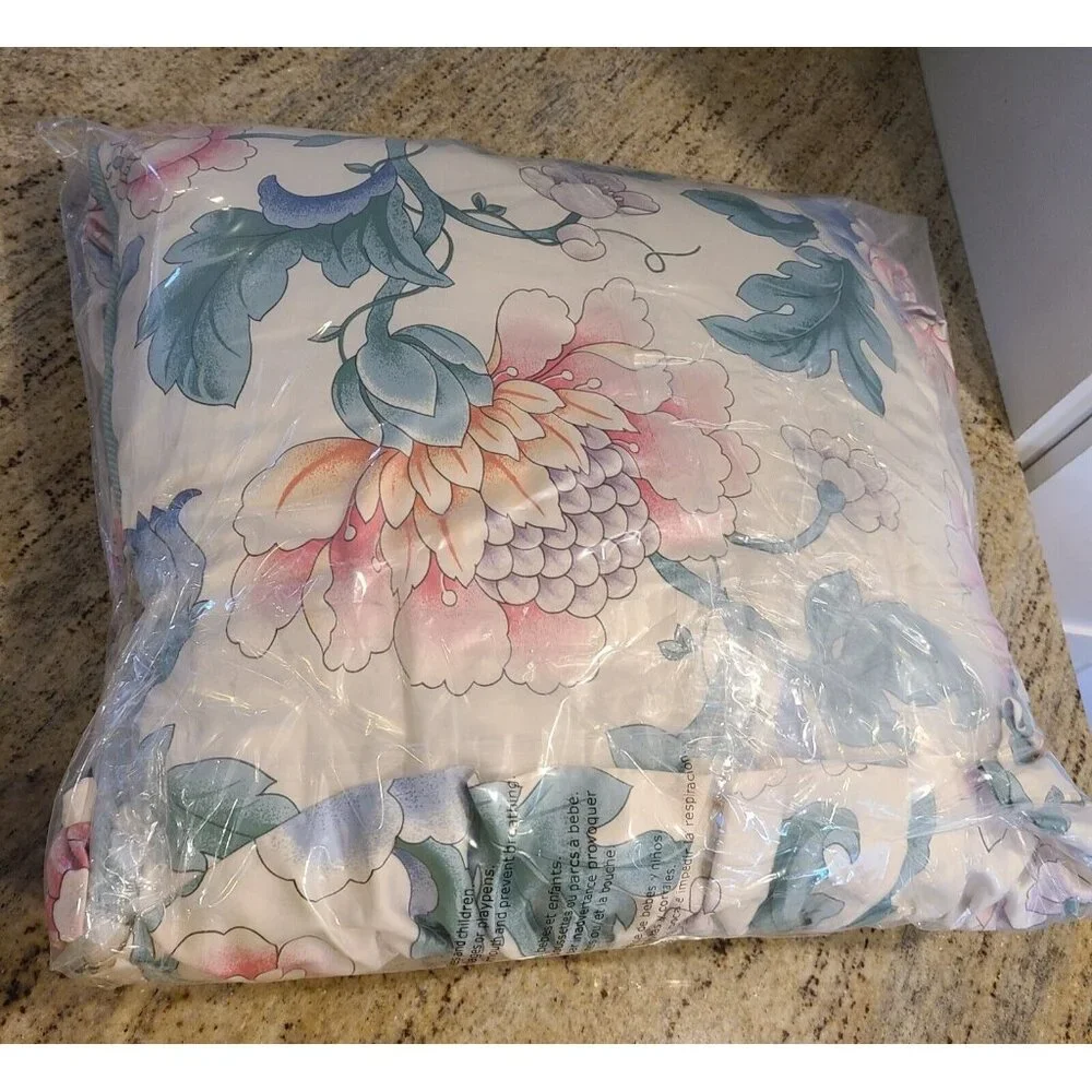 Vintage Waverly Shumacher Floral Decorative Pillow Ruffled Piping About 22